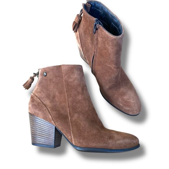 Paul Green Waterproof Suede Tassel Back Boots Brown US 8 UK 5.5 Block Heel - Picture 1 of 14